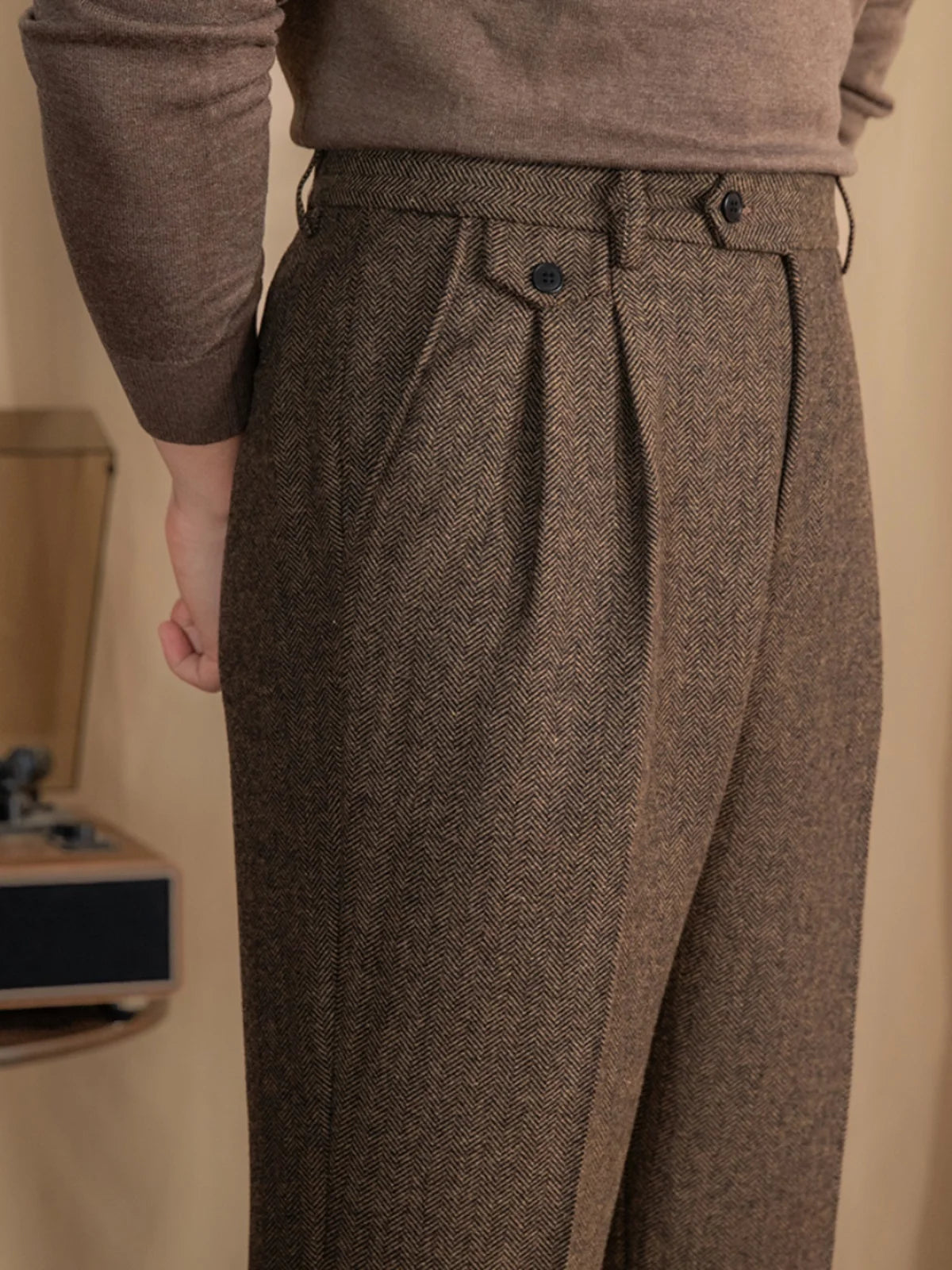 ORVIETO HERRINGBONE TAILORED TROUSERS