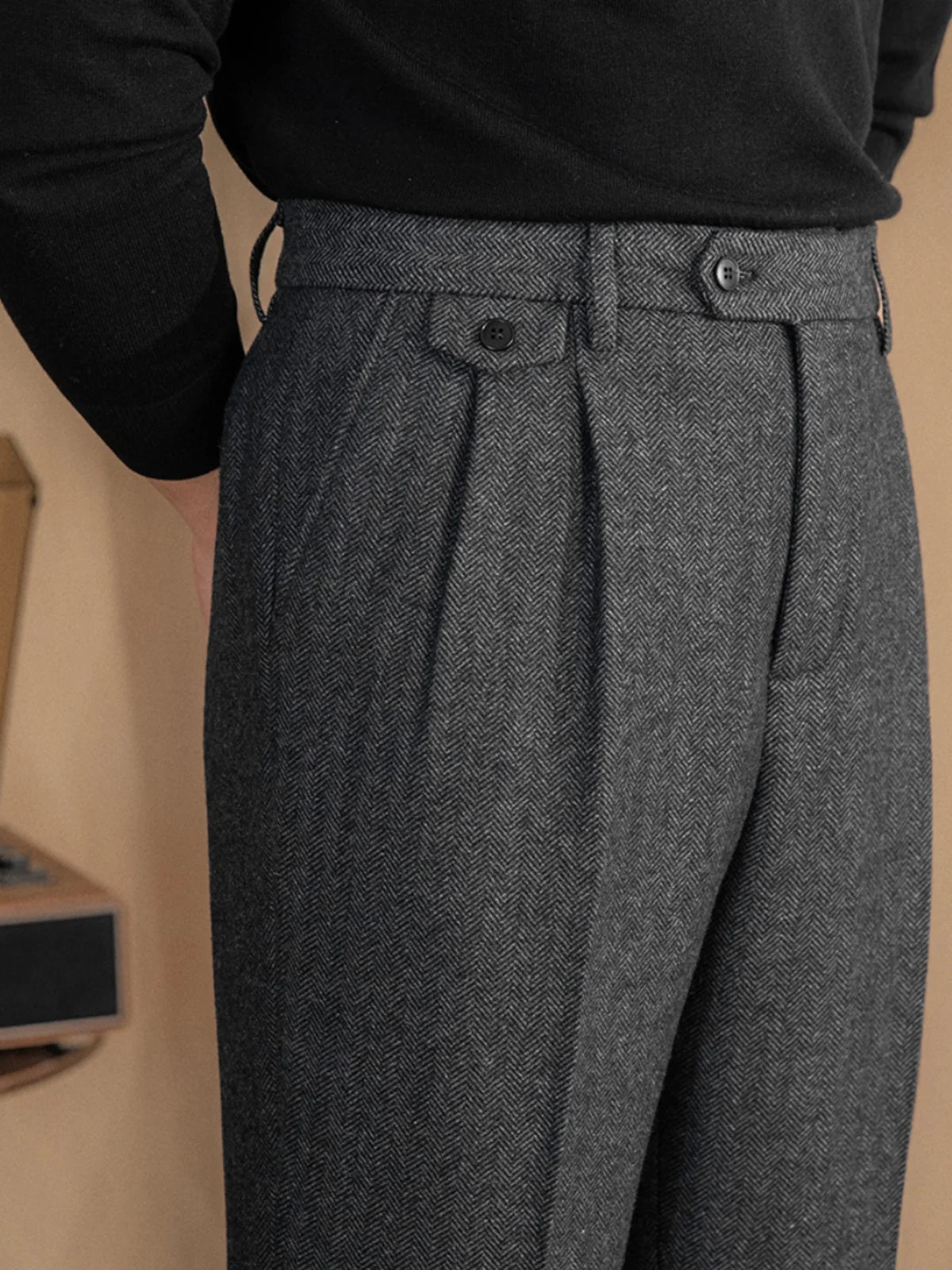 ORVIETO HERRINGBONE TAILORED TROUSERS