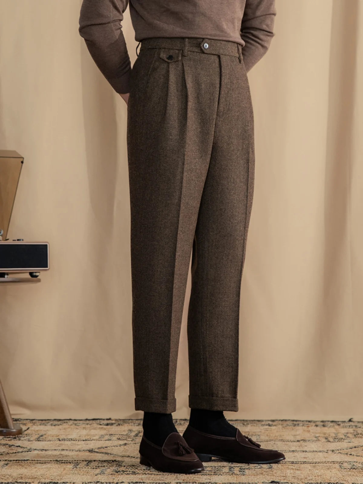 ORVIETO HERRINGBONE TAILORED TROUSERS